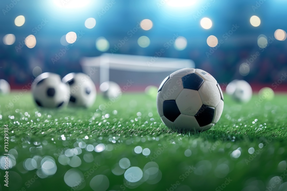 Naklejka premium soccer ball resting on a lush green field