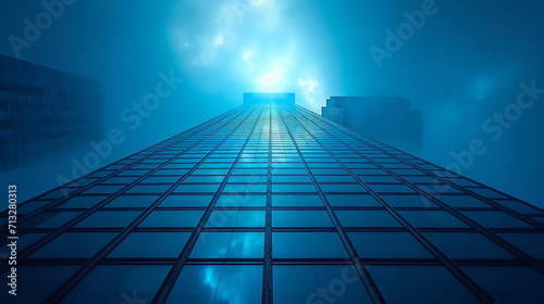 Blue print of modern skyscraper at white.