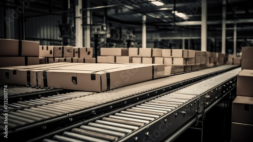 packed cardboard boxes on production line