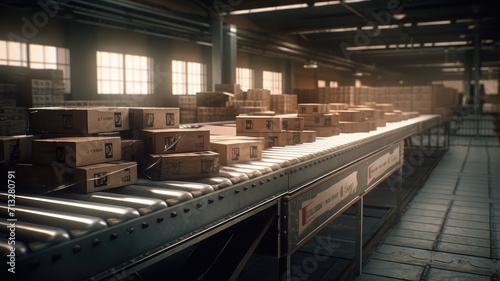 cardboard boxes on factory distribution belt