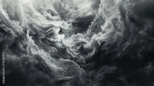 An abstract representation of climate change with swirling clouds in ominous shades of gray and blac