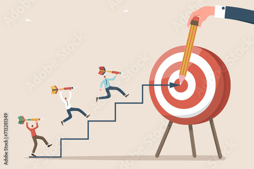 Hand drawing path to targetLeadership for helping employees achieve business goals, intelligence or motivation for high results, mentoring for accuracy in goal setting, career growth, hand drawing pat