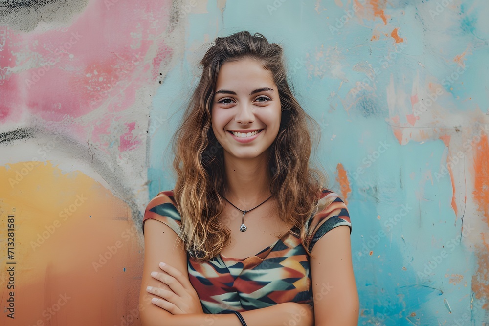 Fototapeta premium Portrait of woman with smile over background.