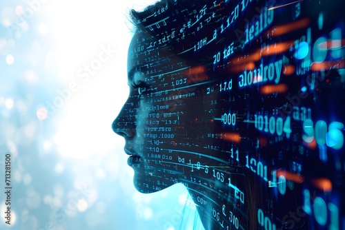 Woman with code analysis information technology.