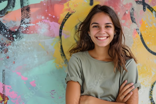 Portrait of woman with smile over background.