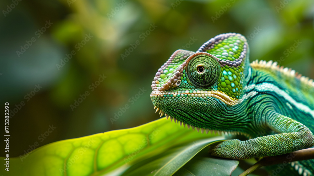 Green colored chameleon close up. AI Generative Green colored chameleon close up. AI Generative