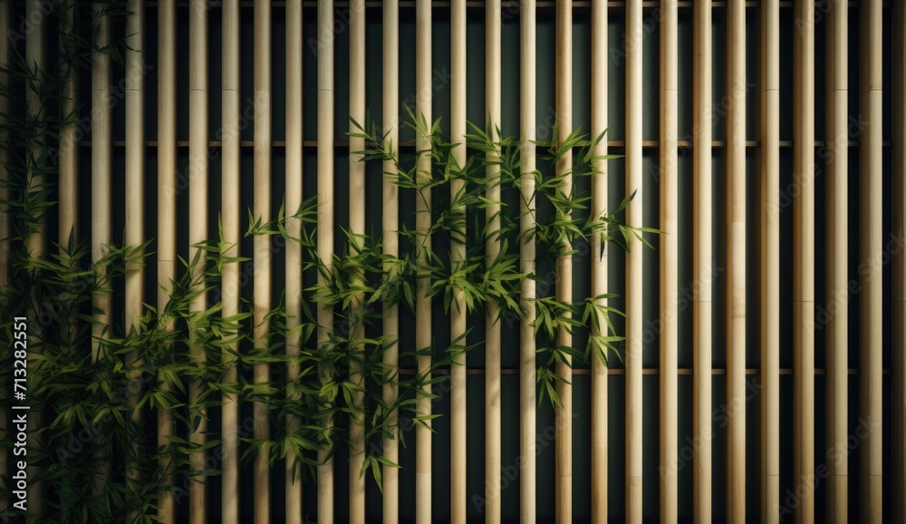 Obraz premium Sunlit wooden walls evoke a sense of nature and serene design, with abstract shadows and intricate textures