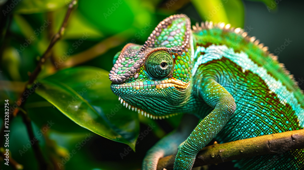 Green colored chameleon close up. AI Generative Green colored chameleon close up. AI Generative