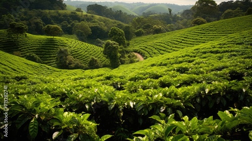 Costa Rican Coffee Plantation: Traditional Scene of Green Fields and Harvest.