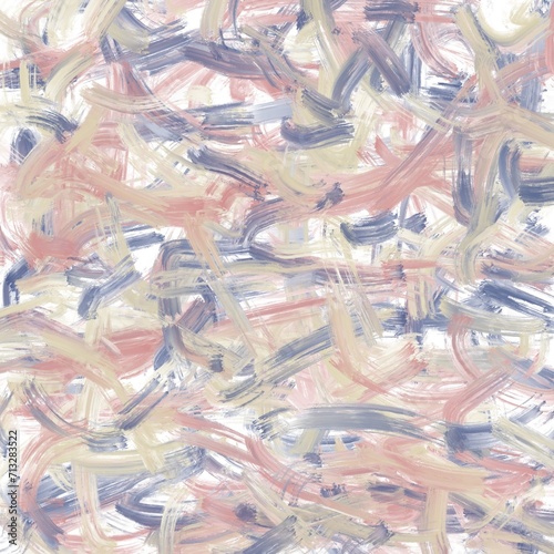 Blue abstract painting on canvas, with accents of brown and red flowers, hand-drawn artwork in a modern style.