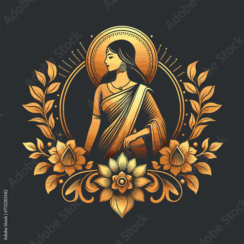 Vector saree with women's figure clothing logo design, Generative Ai
