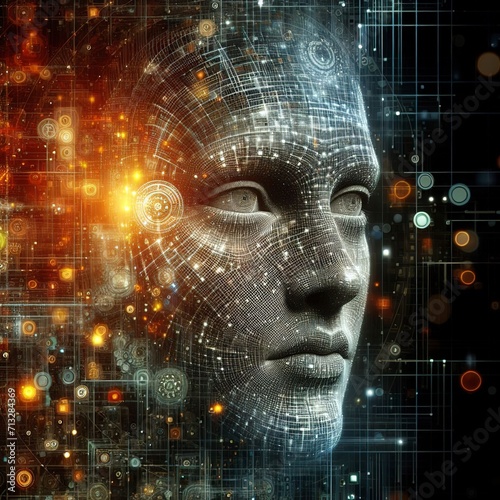 Digital human face abstraction big data artificial intelligence or cyber security