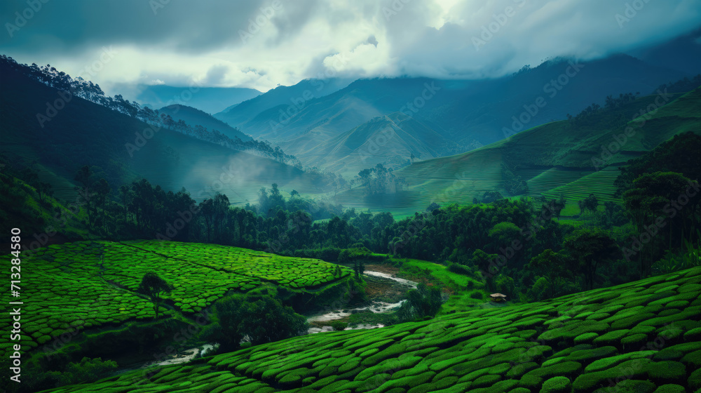 Nilgiri Hills Serenity: Picturesque Tea Gardens Landscape