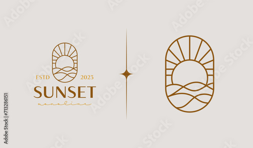 Sunset Wave Logo Template. Universal creative premium symbol. Vector illustration. Creative Minimal design template. Symbol for Corporate Business Identity