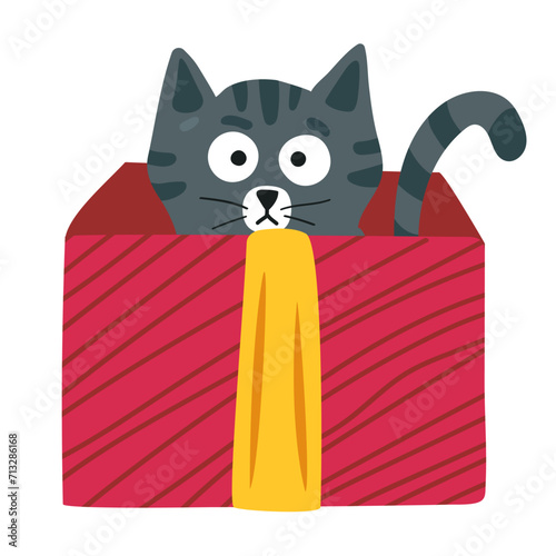 Cat in a gift box. Vector illustration in flat style