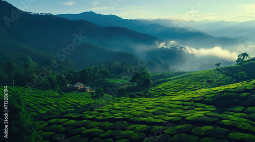 Darjeeling Delight: Tea Plantations Amidst Green Hills photo