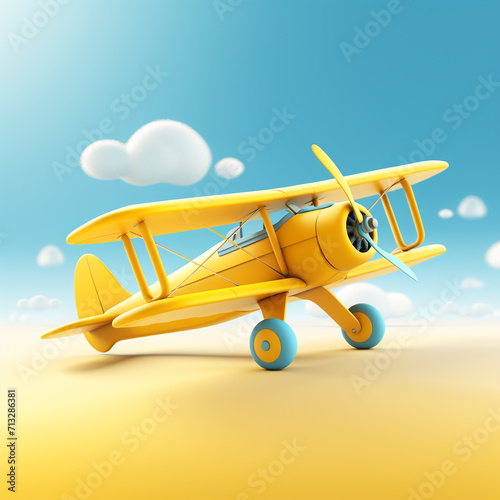The overall hue is bright and clean with yellow biplane