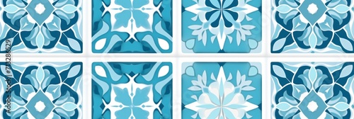 Cyan aperiodic geometric seamless patterns for hydraulic tile 