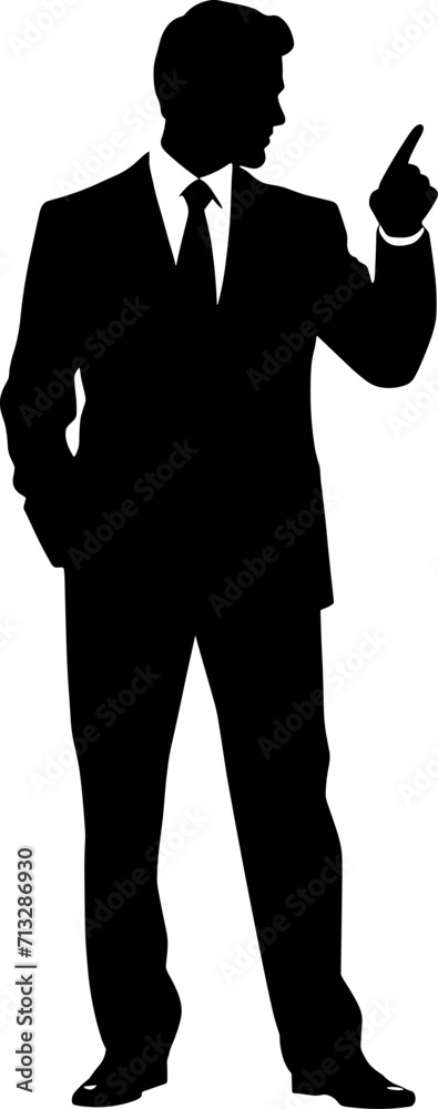 Businessman standing and presenting ideas, isolated vector silhouette. Abstract ink drawing od man in suit. Business people. AI generated illustration. Businessman standing and presenting ideas, isolated vector silhouette. Abstract ink drawing od man in suit. Business people. AI generated illustration.