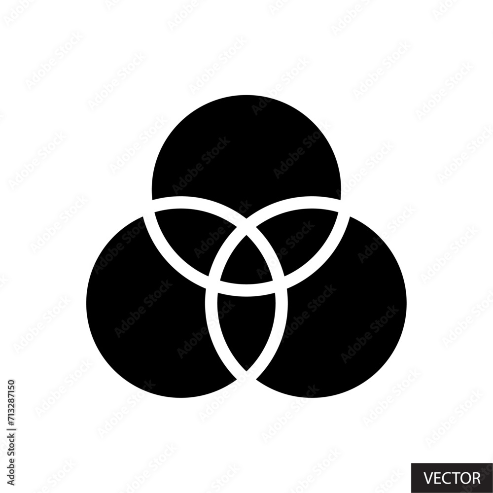 Three circle venn diagram vector icon in glyph style design for website ...