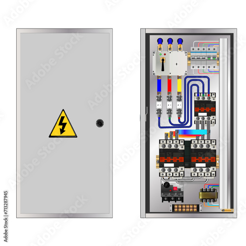 Control Panel. Production control panel and control with magnetic contactors