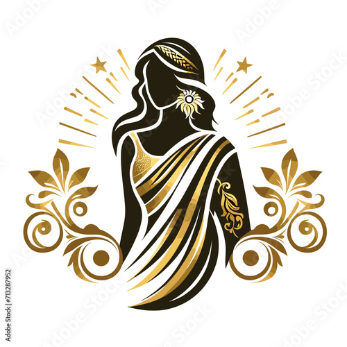 Vector saree with women's figure clothing logo design, Generative Ai
