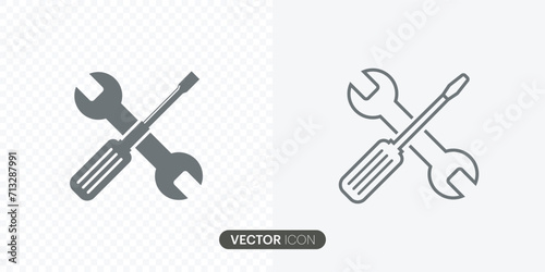 Spanner and screwdriver icons set.Settings and repair  Maintenance Tools with Screwdriver Tools icon isolated on gray and transparent background. vector illustration