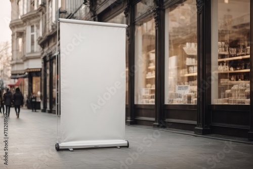 Advertising Stand Banner (empty roll-up poster) - mockup template photo