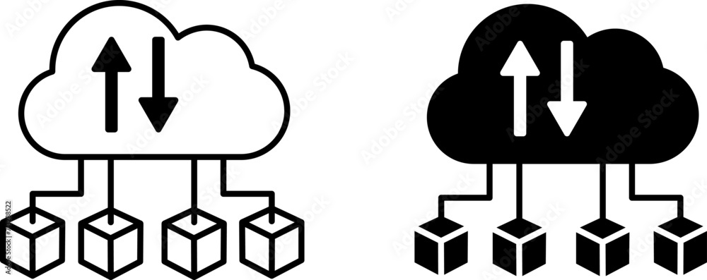 Cloud Computing Icons. Black and White Icons. Vector Illustration of Connections to Computer Cloud. Technology Concept Cloud Computing Icons. Black and White Icons. Vector Illustration of Connections to Computer Cloud. Technology Concept