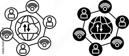 Internet of Things icons. Connect to the Internet anywhere. Vector Illustration of Globe, Computer Cloud, Wi-Fi Internet, and People. Technology Concept