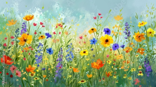 Wildflower meadow abstract with a variety of floral elements background