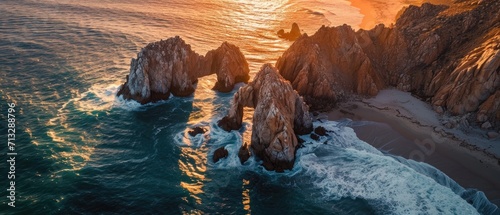 Sunset aerial photo reef of the Cabo San Lucas Arch California Sur photo