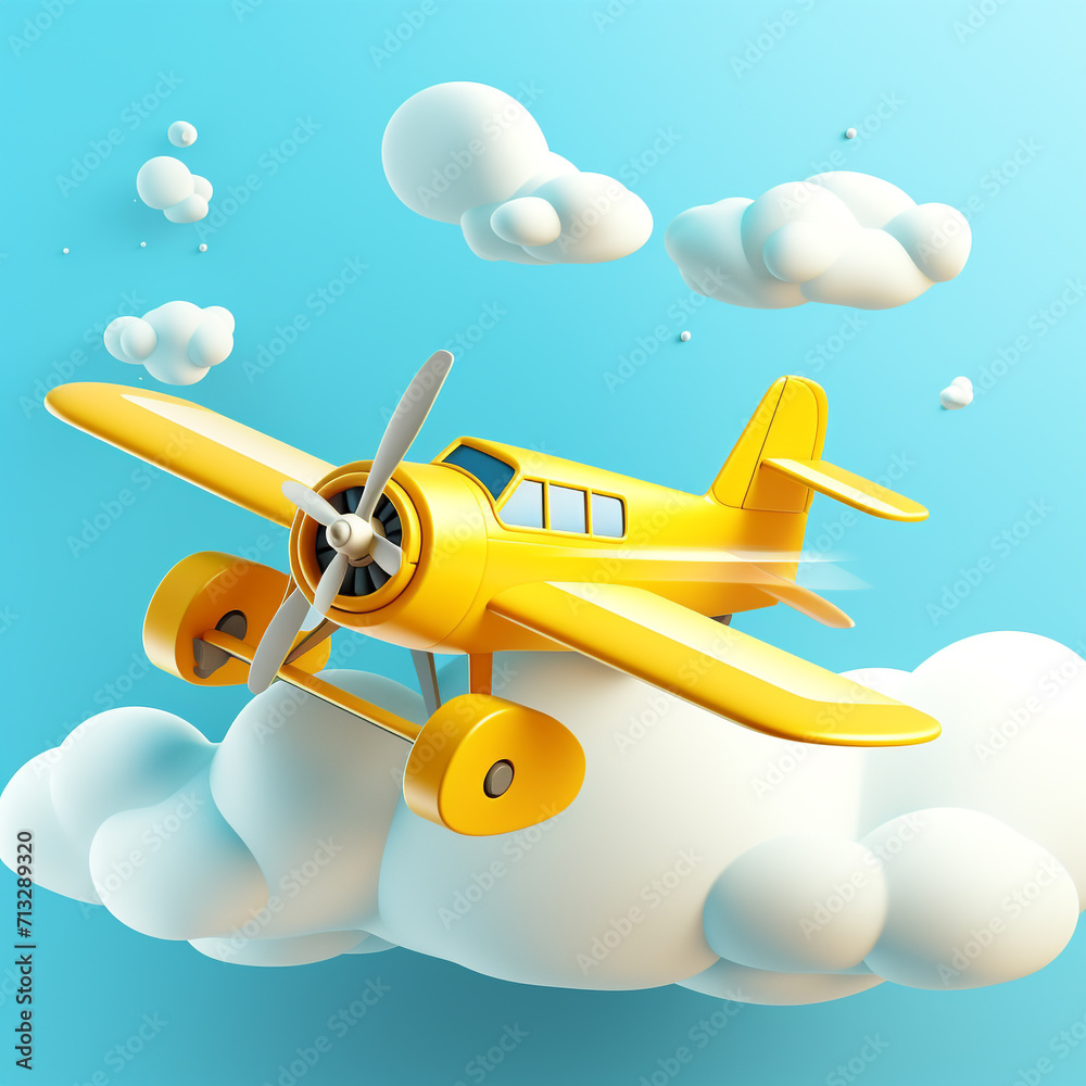 The overall hue is bright and clean with yellow biplane The overall hue is bright and clean with yellow biplane