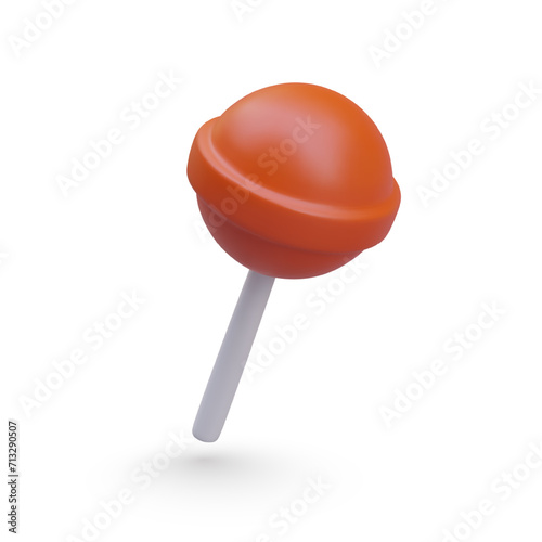 Realistic round candy on stick. Colored lollipop in inclined position. Classic sweets. Hard caramel without wrapper. Festive children menu. Vector template