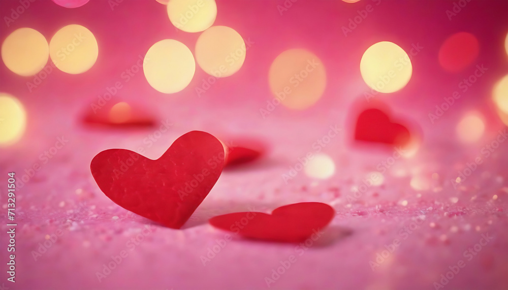 Valentines day background with red hearts on bokeh lights. Generative AI