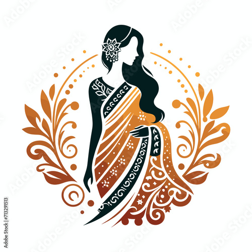 Vector saree with women's figure clothing logo design, Generative Ai