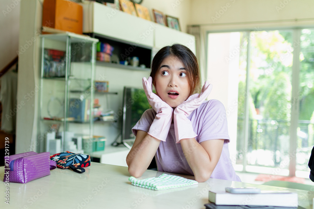 asian woman Clean on the living room, apartment or home area. asian woman Clean on the living room, apartment or home area.