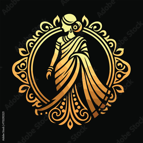 Vector saree with women's figure clothing logo design, Generative Ai