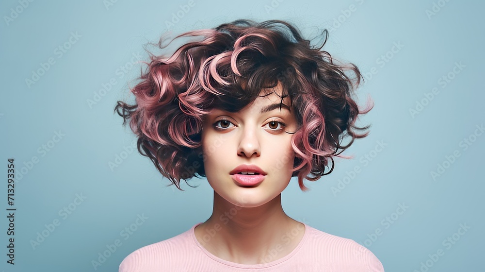 Beautiful woman has short haircut style, modern hair styles with space for text ads