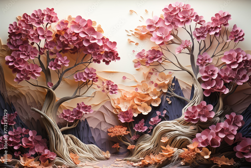 Various crumpled paper trees