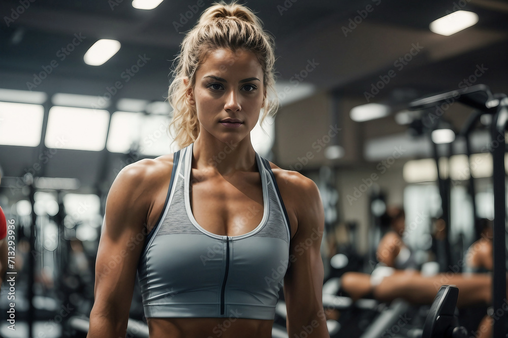 portrait of sport woman in the gym. generated image ai.