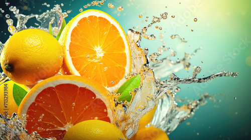 Vibrant Citrus Burst  Zesty Product Shot with Water Splashes and Assorted Citrus