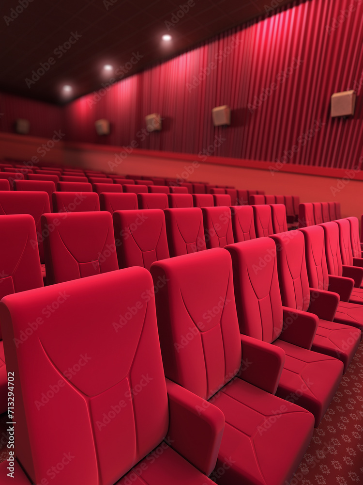 Fototapeta premium 3d render cinema seats red fabric (depth of field)