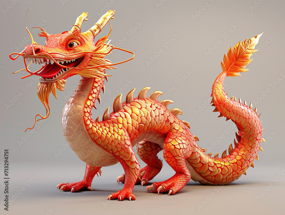 Obraz premium Chinese dragon is acting in 3D cartoon style. Suitable for children.