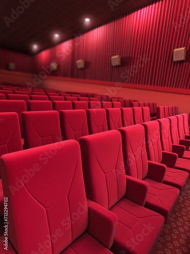 3d render cinema seats red fabric (depth of field)