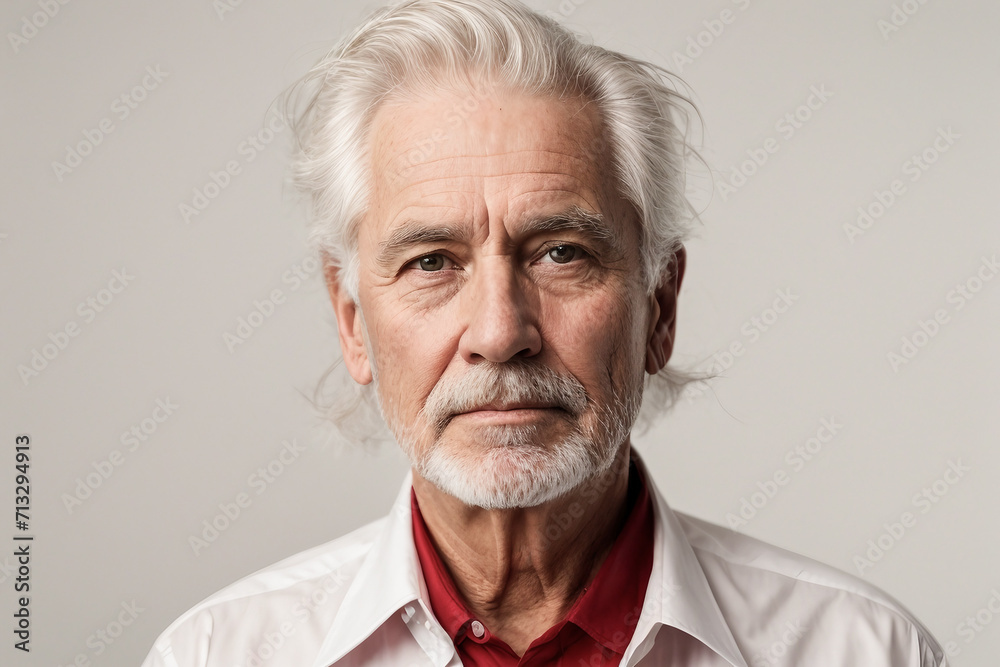 portrait of a man white hair good and smart looking at camera on white background. image generated ai. portrait of a man white hair good and smart looking at camera on white background. image generated ai.