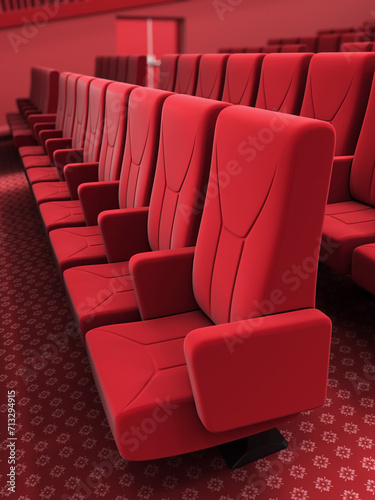 3d render cinema seats red fabric (depth of field)