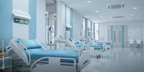Fototapeta Naklejka Na Ścianę i Meble -  Hospital bed in recovery room with copy space.3d rendering