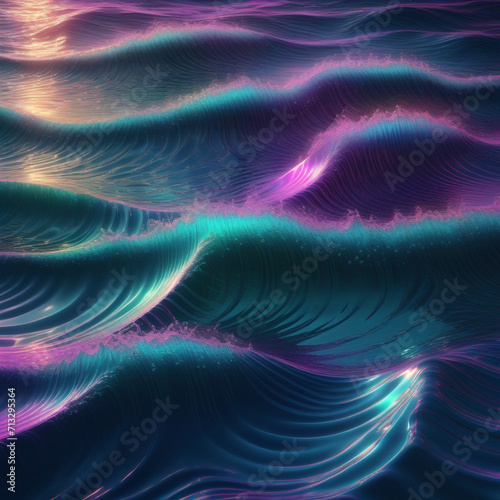 llustration of an ocean designed with fantastic quantum interference patterns  fantastic waves  vivid colorful   ai generative.
