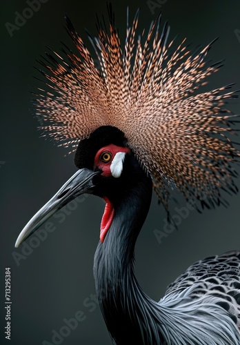 A crowned crane with a mohawk on its head